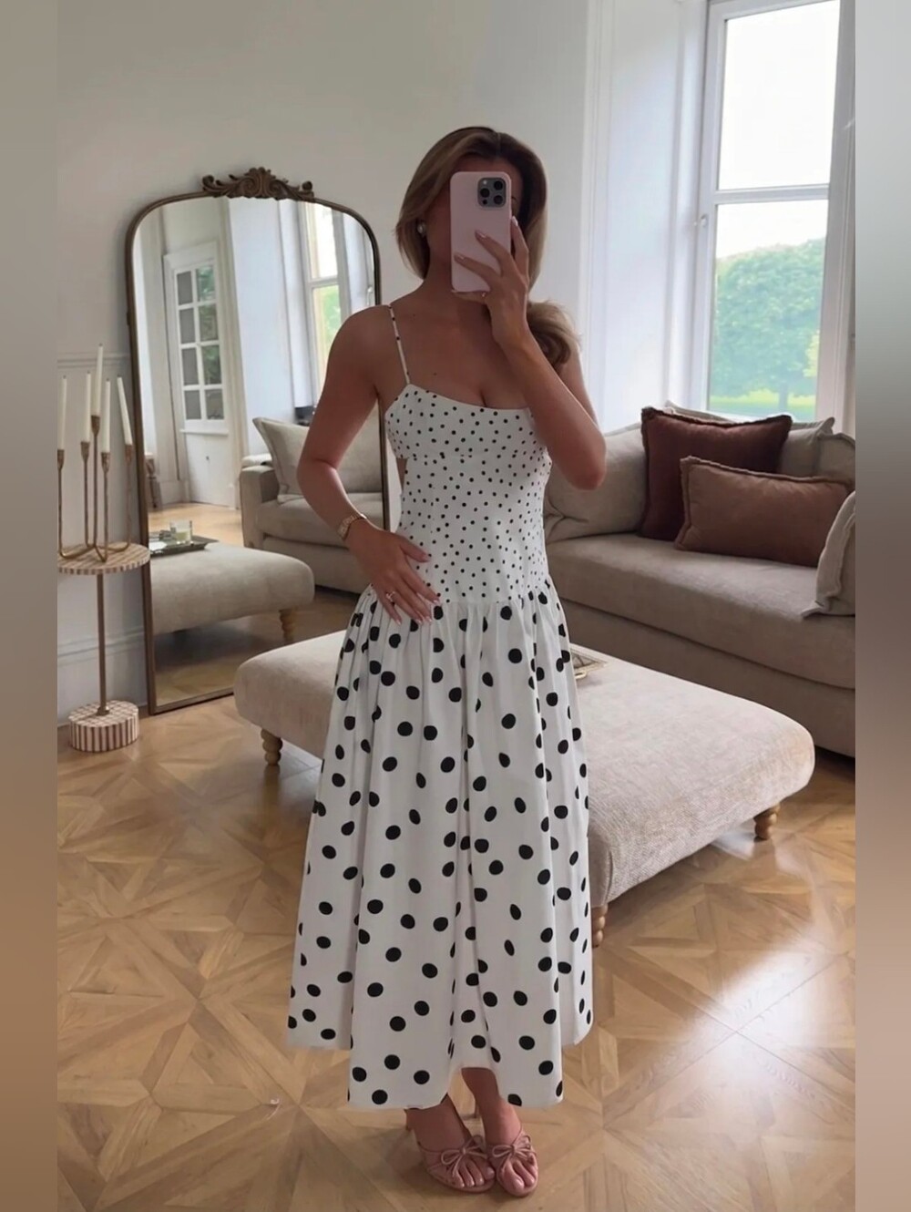 Sz M L Zara POLKA DOT STRAPPY MIDI DRESS Size